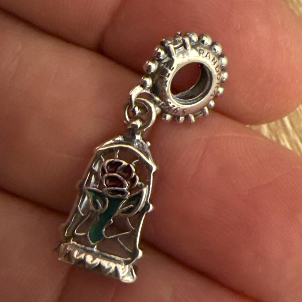 Pandora Silver And Green Rose Charm